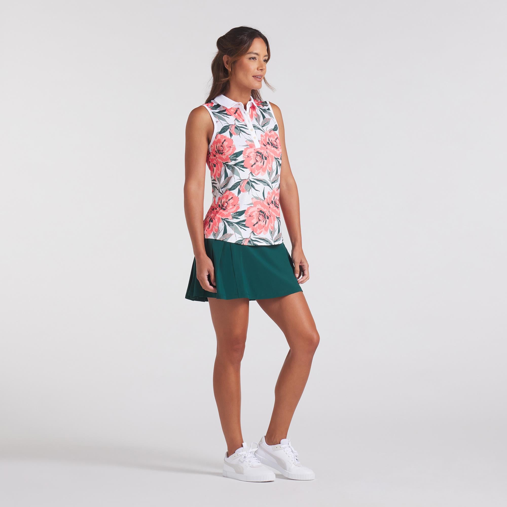 Puma Mattr Beautiful Game Ladies Sleeveless Golf Polo Shirt White Peach